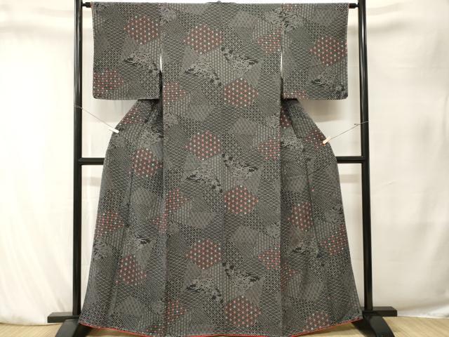 平和屋着物■江戸小紋 吉祥小紋柄 黒地 正絹 逸品 CABK4097ev