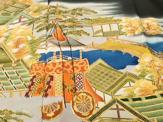 平和屋着物■豪華黒留袖 駒刺繍 鉾 風景文 暈し染め 金彩 正絹 逸品 CABK4099ev