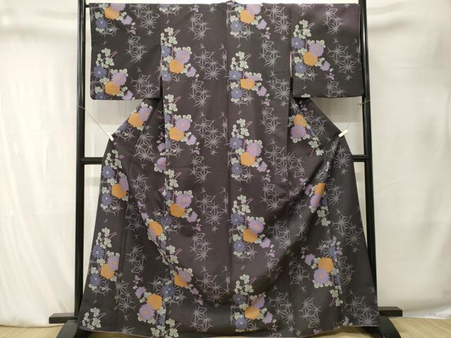 平和屋着物■小紋 麻の葉花文 洗える着物 CABK4114ev