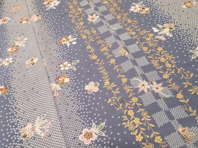 平和屋着物■上質な小紋 市松鹿の子舞花間道 金彩 鬼しぼ縮緬 三越扱い 正絹 逸品 CABK4134ev