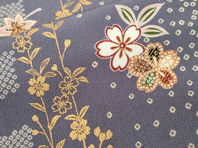 平和屋着物■上質な小紋 市松鹿の子舞花間道 金彩 鬼しぼ縮緬 三越扱い 正絹 逸品 CABK4134ev