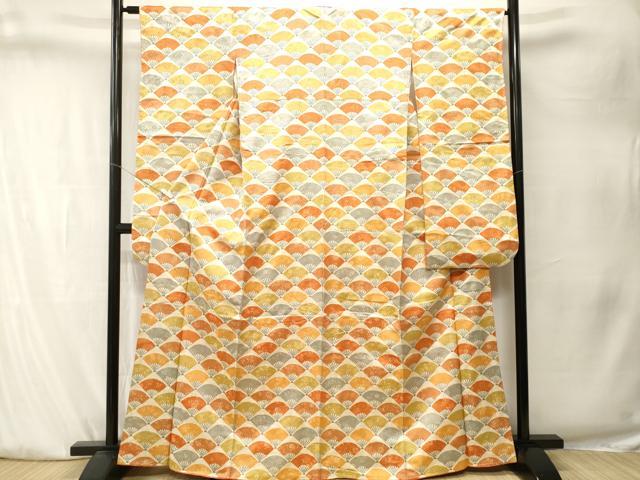 平和屋着物■豪華振袖 扇面花蝶文 金通し地 正絹 逸品 CABK4137ev