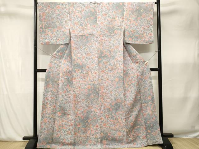 平和屋着物■上質な小紋 更紗鳳凰花文 暈し染め 鬼しぼ縮緬 正絹 逸品 CABK4160ev