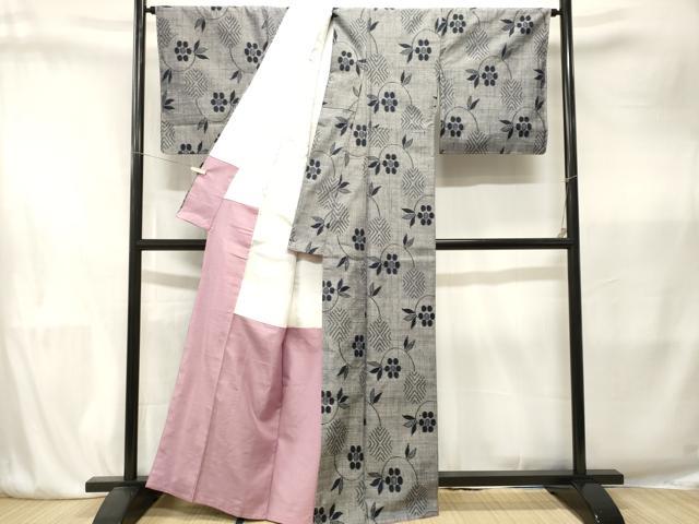 平和屋着物■上質な紬 草花文 正絹 逸品 CABK4169ev