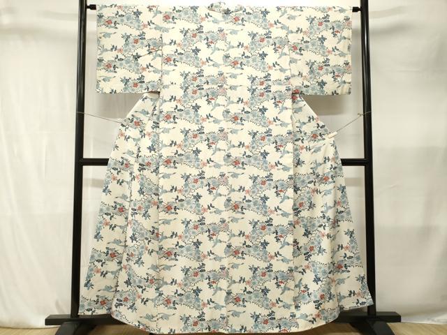 平和屋着物■上質な小紋 型染め 飛鶴梅松文 正絹 逸品 CABK4172ev