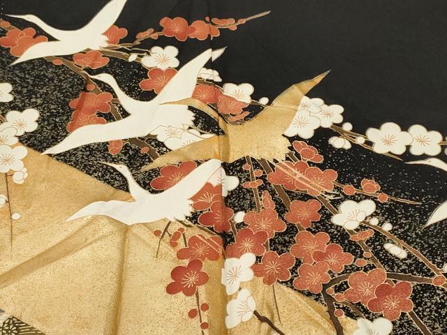 平和屋着物■豪華黒留袖 地紙飛鶴枝梅文 金彩 正絹 逸品 CABK4219ev