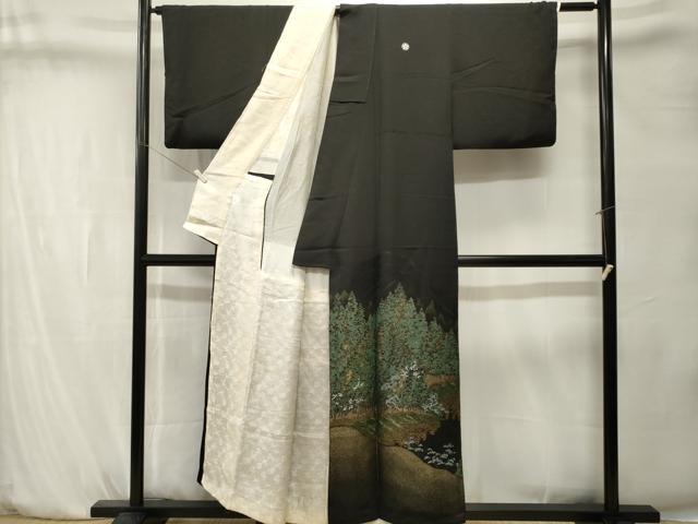 平和屋着物■豪華黒留袖 寿光織 樹林花文 金糸 正絹 逸品 CABK4228ev