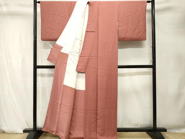 平和屋着物■上質な色無地 霞地紋 洗朱色 正絹 逸品 CABK4257ev