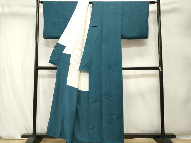 平和屋着物■上質な色無地 枝葉地紋 花浅葱色 正絹 逸品 CABK4263ev