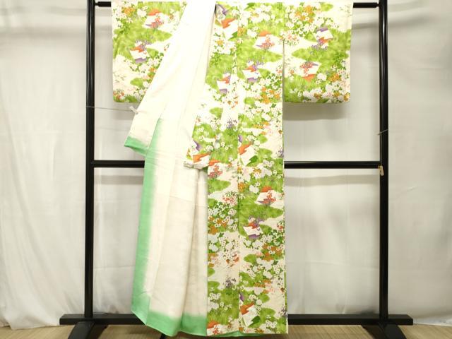 平和屋着物■上質な小紋 破れ色紙草花文 金彩 正絹 逸品 CABK4266ev