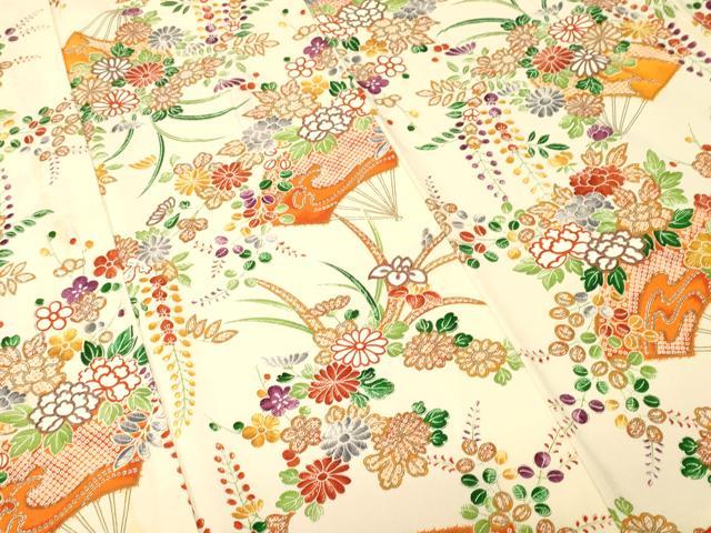 平和屋着物■上質な小紋 扇面藤花房文 金彩 正絹 逸品 CABK4328ev