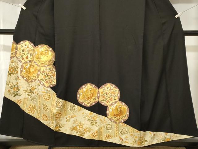 平和屋着物■豪華黒留袖 駒刺繍 鳳凰草花丸文 金彩 正絹 逸品 CABK4345ev