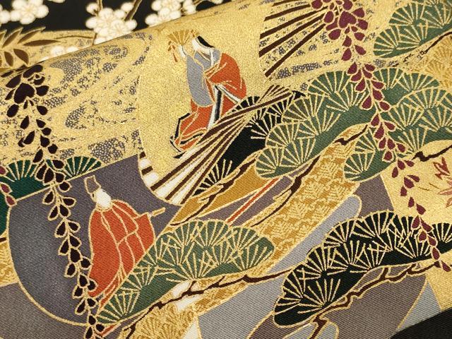 平和屋着物■豪華黒留袖 駒刺繍 人物扇花車文 藤花房 金彩 正絹 逸品 CABK4349ev