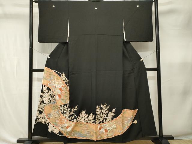 平和屋着物■豪華黒留袖 駒刺繍 雪輪孔雀御所解文 金彩 正絹 逸品 CABK4351ev