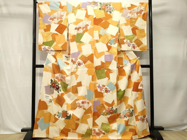 平和屋着物■上質な小紋 駒刺繍 地紙色紙重ね松竹梅花文 金彩 正絹 逸品 CABK4364ev
