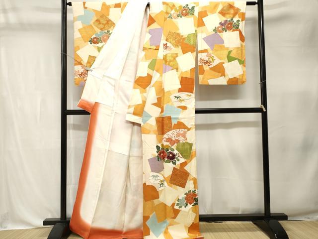 平和屋着物■上質な小紋 駒刺繍 地紙色紙重ね松竹梅花文 金彩 正絹 逸品 CABK4364ev