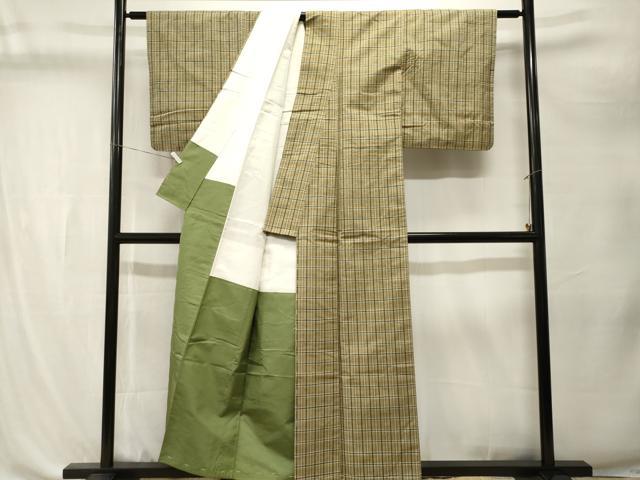 平和屋着物■上質な紬 格子柄 正絹 逸品 CABK4398ev