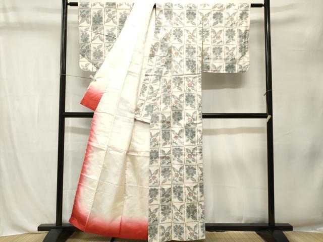 平和屋着物■上質な紬 格子草花文 正絹 逸品 CABK4400ev