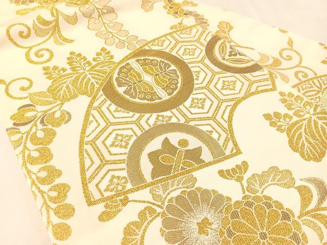 平和屋着物●全通柄 九寸名古屋帯 地紙花蝶丸文 金糸 正絹 逸品 CABK4401vp
