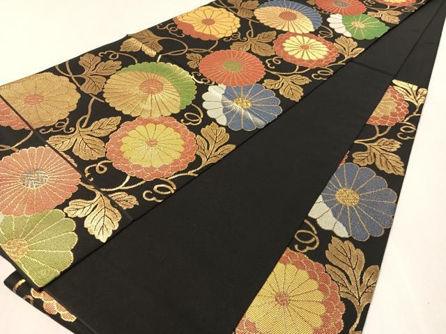 平和屋着物●六通柄 本袋帯 菊花文 黒地 金糸 正絹 逸品 CABK4402vp