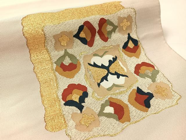 平和屋着物●爪掻き本綴れ 八寸名古屋帯 色紙重ね花文 金銀糸 正絹 逸品 CABK4403vp