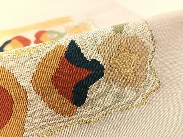 平和屋着物●爪掻き本綴れ 八寸名古屋帯 色紙重ね花文 金銀糸 正絹 逸品 CABK4403vp