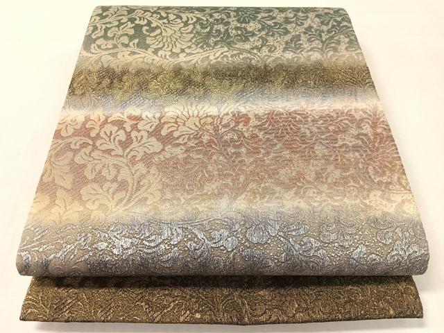 平和屋着物●両面 全通柄袋帯 横段更紗文 金糸 正絹 逸品 未使用 CABK4408vp