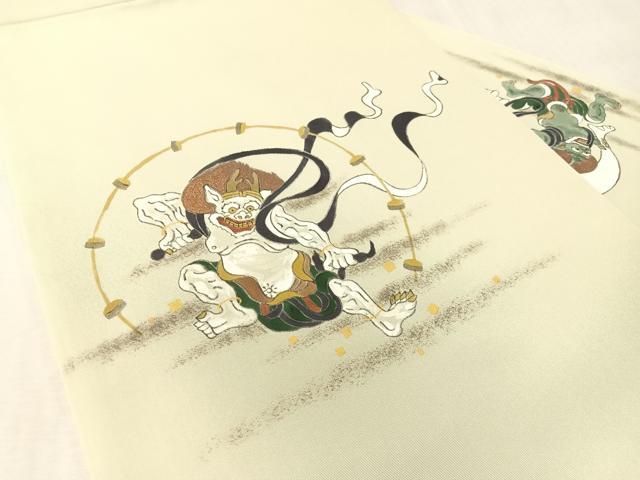 平和屋着物●塩瀬 九寸名古屋帯 作家物 風神雷神 金彩 正絹 逸品 CABK4410vp