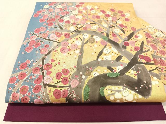 平和屋着物●中国三大刺繍 相良刺繍 駒刺繍 九寸名古屋帯 枝梅文 金彩 正絹 逸品 CABK4416vp