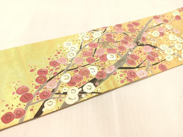 平和屋着物●中国三大刺繍 相良刺繍 駒刺繍 九寸名古屋帯 枝梅文 金彩 正絹 逸品 CABK4416vp