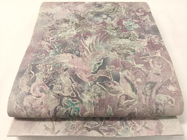 平和屋着物●太鼓柄袋帯 紬地 刺繍 更紗鳳凰文 長尺 正絹 逸品 CABK4422vp