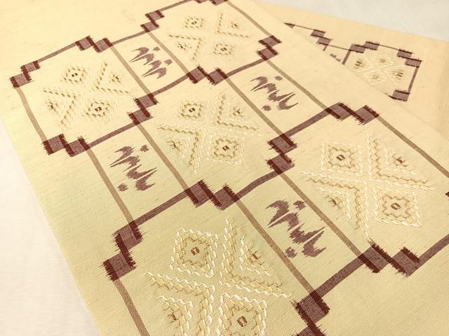 平和屋着物●九寸名古屋帯 紬地 花織 絣文様 正絹 逸品 CABK4427vp