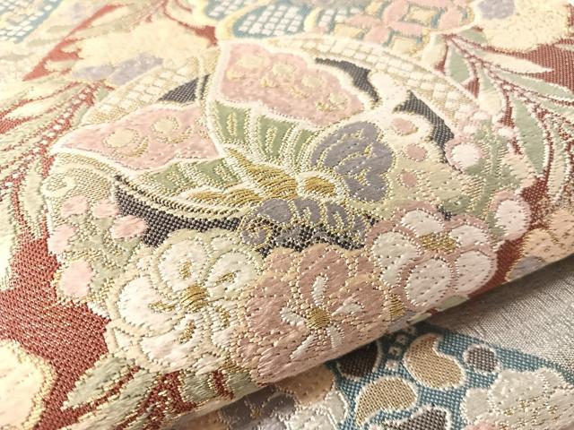 平和屋着物●六通柄袋帯 唐織 立波花蝶丸文 金糸 引箔 正絹 逸品 CABK4435vp