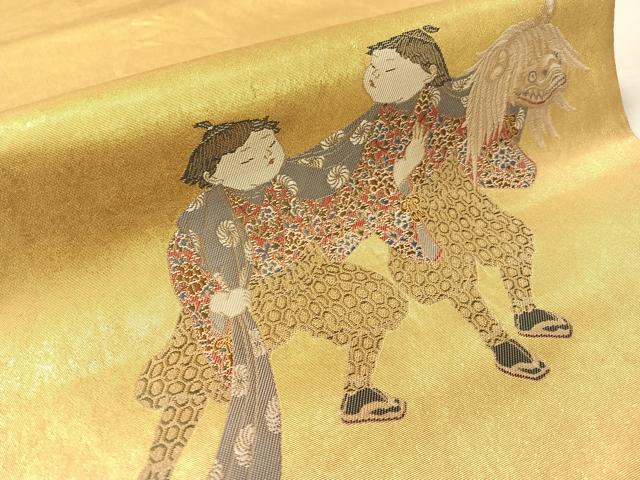 平和屋着物●加賀友禅の巨匠 初代 由水十久 太鼓柄袋帯 勢獅子 瀞金錦 本金箔 正絹 逸品 CABK4443vp