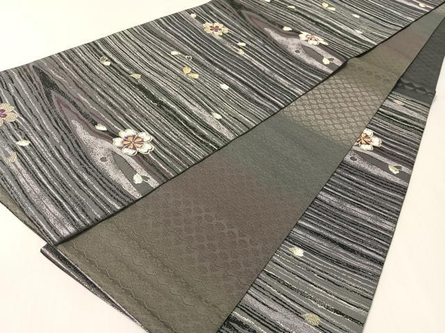 平和屋着物●両面 六通柄袋帯 和紙・バンブー糸織 舞桜 金糸 正絹 逸品 CABK4444vp