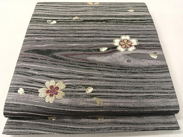 平和屋着物●両面 六通柄袋帯 和紙・バンブー糸織 舞桜 金糸 正絹 逸品 CABK4444vp
