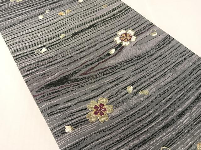 平和屋着物●両面 六通柄袋帯 和紙・バンブー糸織 舞桜 金糸 正絹 逸品 CABK4444vp
