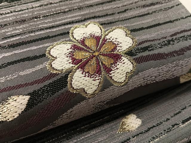 平和屋着物●両面 六通柄袋帯 和紙・バンブー糸織 舞桜 金糸 正絹 逸品 CABK4444vp