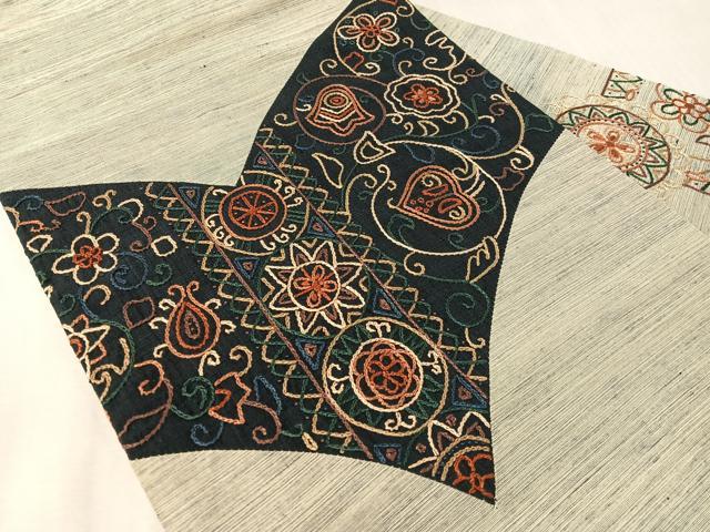 平和屋着物●中国三大刺繍 相良刺繍 総刺繍 九寸名古屋帯 紬地 切嵌 更紗唐草文 正絹 逸品 CABK4449vp