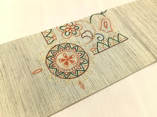 平和屋着物●中国三大刺繍 相良刺繍 総刺繍 九寸名古屋帯 紬地 切嵌 更紗唐草文 正絹 逸品 CABK4449vp