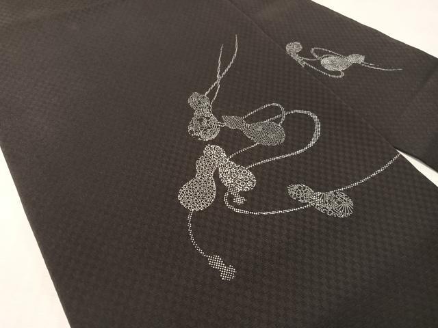 平和屋着物●九寸名古屋帯 作家物 瓢箪 黒地 正絹 逸品 CABK4451vp