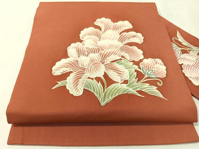 平和屋着物●塩瀬 九寸名古屋帯 ろうけつ染 草花文 正絹 逸品 CABK4454vp