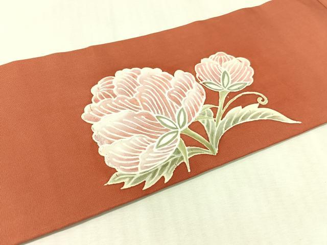 平和屋着物●塩瀬 九寸名古屋帯 ろうけつ染 草花文 正絹 逸品 CABK4454vp