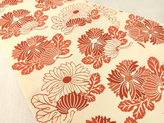 平和屋着物●塩瀬 全通柄 九寸名古屋帯 型染め 菊花文 正絹 逸品 CABK4458vp