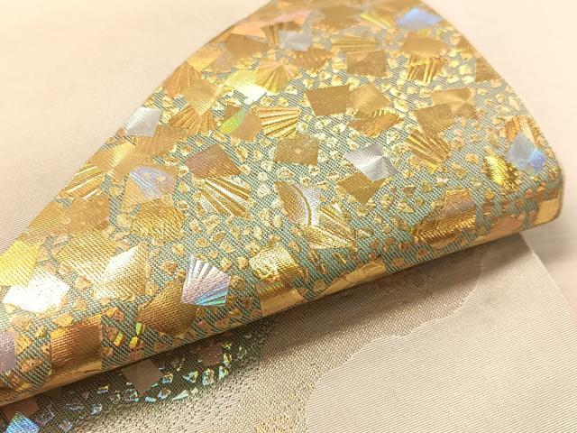 平和屋着物●金彩友禅作家 金彩の魔術師 堀省平 金煌織 太鼓柄袋帯 道長更紗箔散らし 正絹 逸品 CABK4461vp