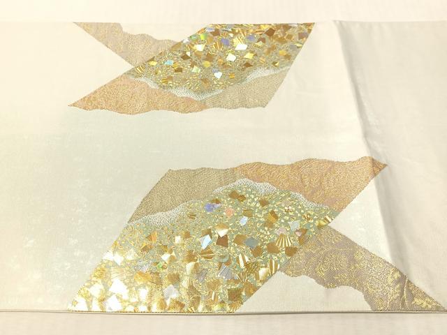 平和屋着物●金彩友禅作家 金彩の魔術師 堀省平 金煌織 太鼓柄袋帯 道長更紗箔散らし 正絹 逸品 CABK4461vp