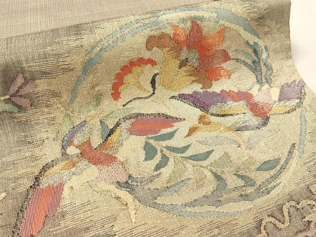 平和屋着物●手織綴れ 山鹿清華 太鼓柄袋帯 花氈文 金通し地 正絹 逸品 CABK4467vp