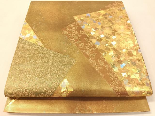 平和屋着物●金彩友禅作家 金彩の魔術師 堀省平 金煌織 太鼓柄袋帯 色紙重ね花文 引箔 正絹 逸品 CABK4468vp