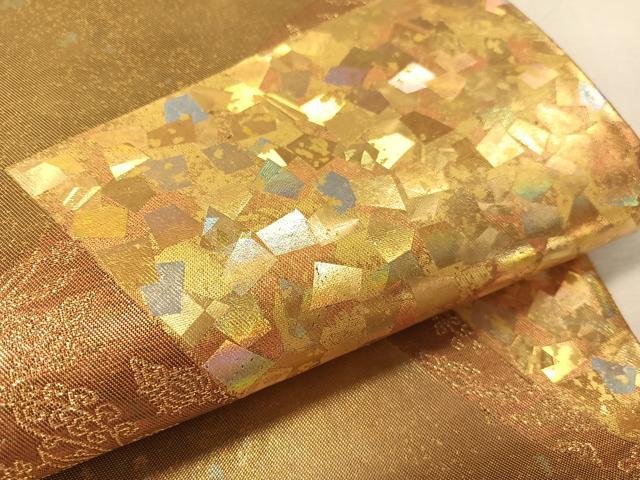 平和屋着物●金彩友禅作家 金彩の魔術師 堀省平 金煌織 太鼓柄袋帯 色紙重ね花文 引箔 正絹 逸品 CABK4468vp