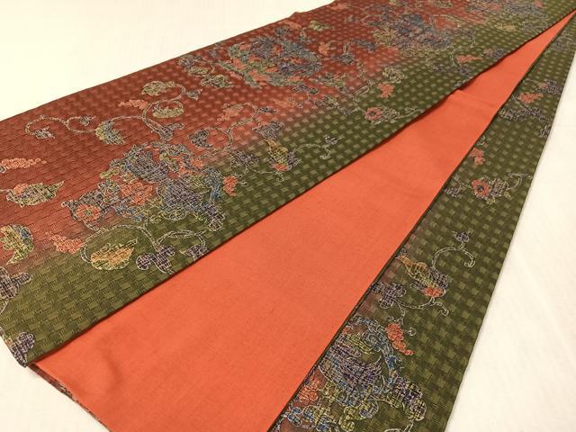 平和屋着物●全通柄袋帯 ふくれ織 動物葡萄唐草文 金彩 正絹 逸品 CABK4469vp